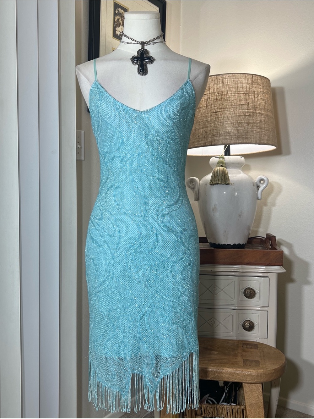 Forever 21 Sparkle Fringe Slip Dress - Light Aqua